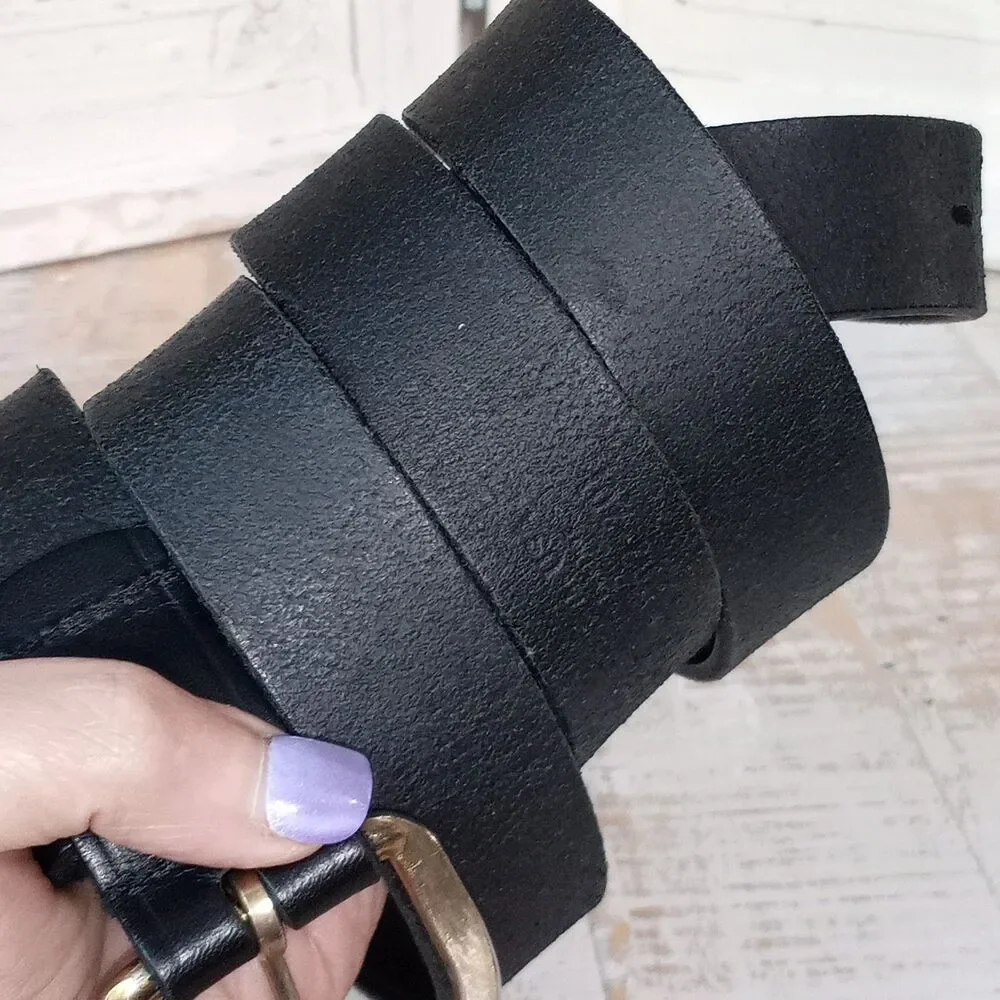 Y2K Vintage Twin Hill UPS Leather Belt 48 52 Black Silver Workwear Gorp USA Made